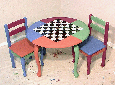 Checkerboard painted game table